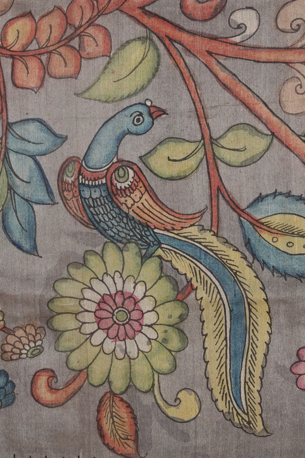 Image of Kalamkari Hand-Painted Tussar Silk Saree